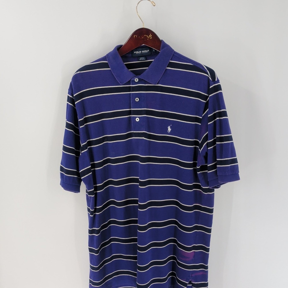 Vtg Polo Golf‎ Ralph Lauren Cotton Striped Short Sleeve Polo Shirt Blue Black L